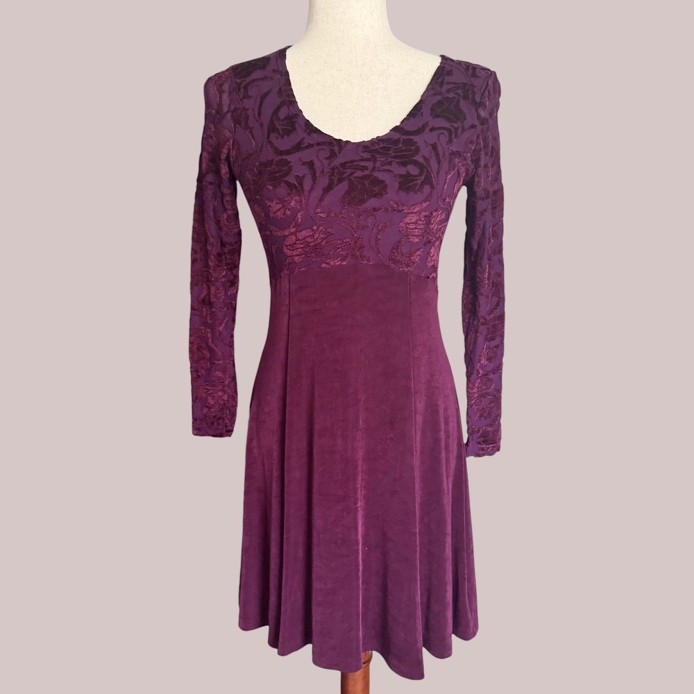 DCI‎ Vintage Y2K Velvet Burnout Floral Skater Dress Purple 4 6 M 90s Whimsigoth